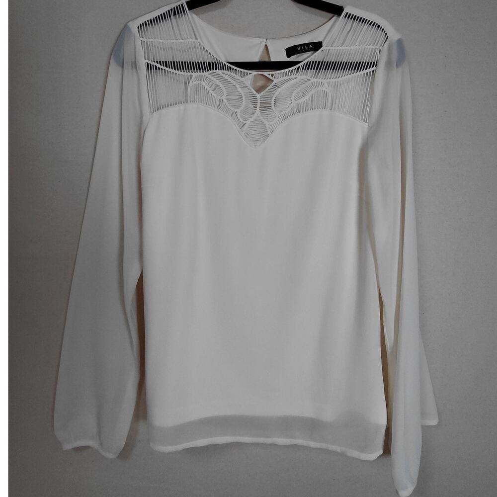 VILA CLOTHES White Blouse Solid Long Sleeve Women Size M